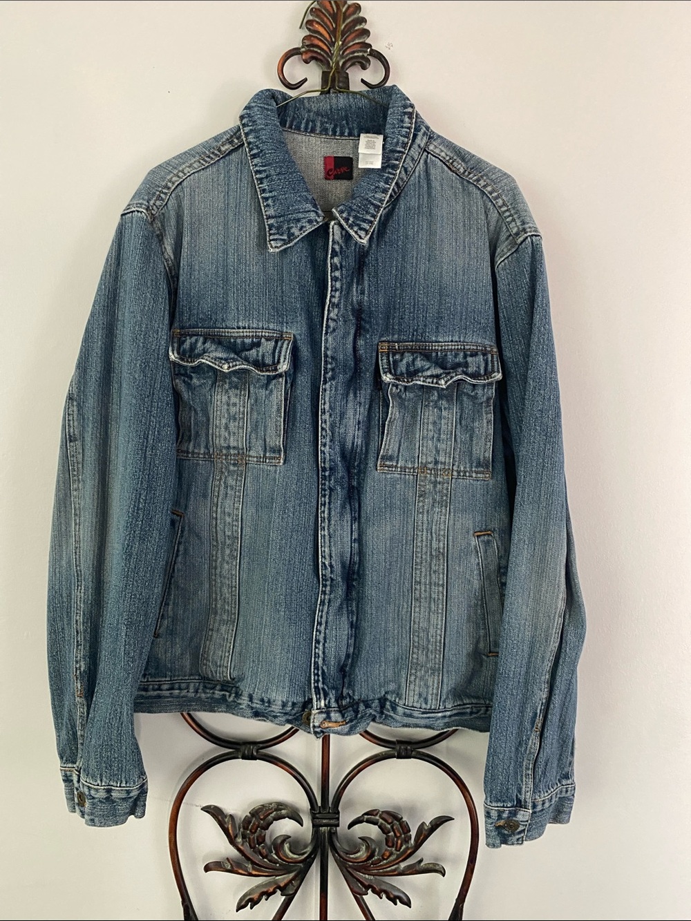 Curve Zip Front Blue Denim Jacket